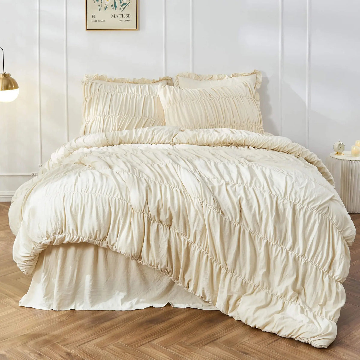 Ruched Black Duvet Cover Soft and Luxury Twin Queen King Comforter Cover Boho Shabby Chic Bedding Set - Fluffy 2/3 Piece Set