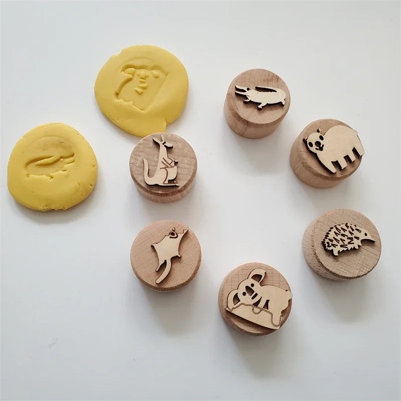 Kids Montessori Wooden Play Dough Stampers Tools Weather Insect Nature Stamps Playdough Fun Activity for Children Sensory Toys
