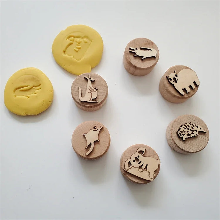 Kids Montessori Wooden Play Dough Stampers Tools Weather Insect Nature Stamps Playdough Fun Activity for Children Sensory Toys