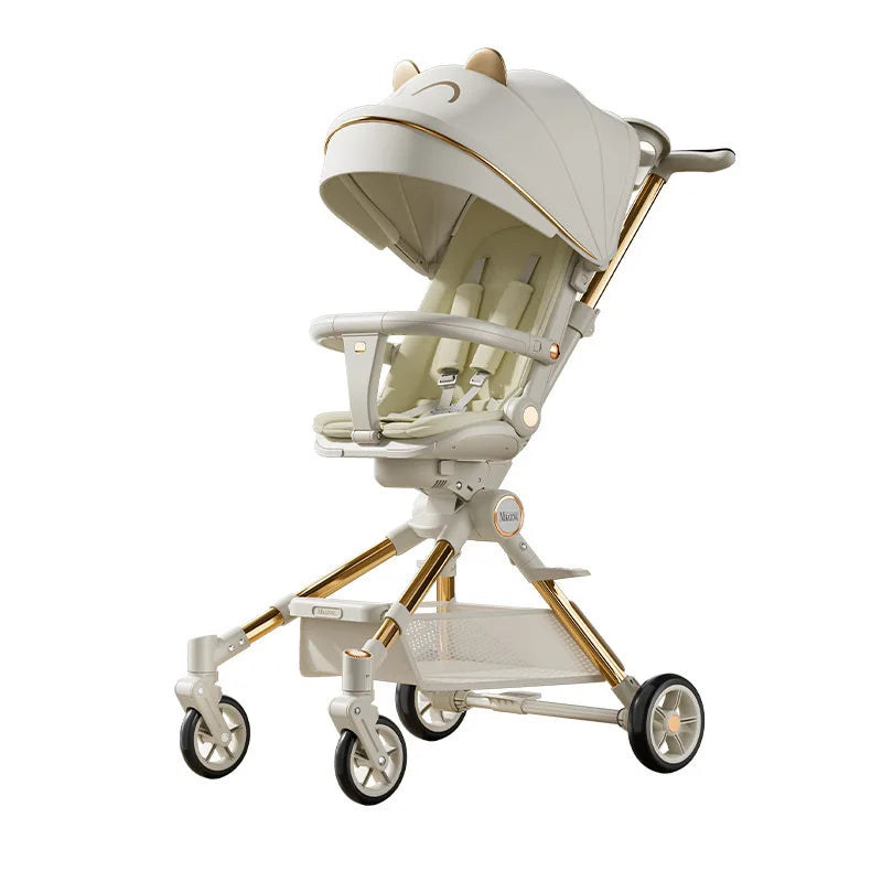 One-touch Foldable Lightweight Baby Stroller High-view Baby Dining Stroller Sitting and Lying Two-way Baby Carriage