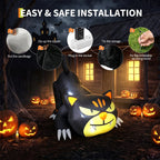 7ft Lighted Halloween Inflatable Black Cat Waterproof LED Outdoor Yard Decor for Garden Lawn and Trick or Treat Events Blow Up Holiday Party Spooky Night Display Prop Supplies
