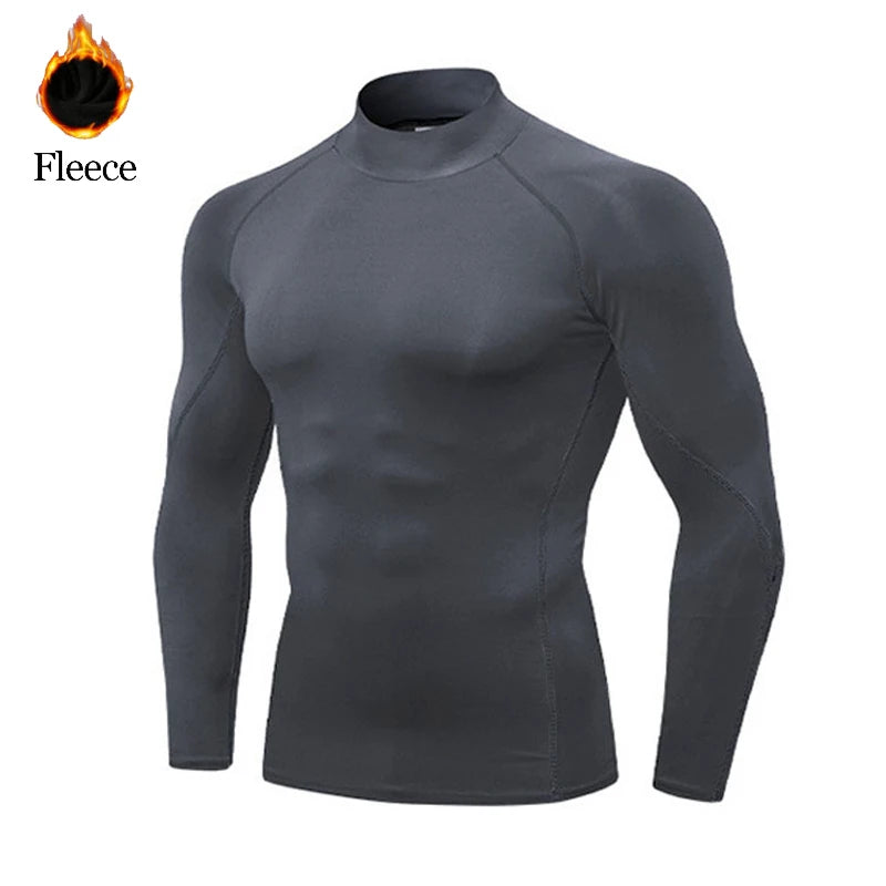 Winter T-shirt For Men Quick Fleece Warm Running Shirt Long Sleeve Compression Top Gym T Shirt Men Fitness Tight Rashgard