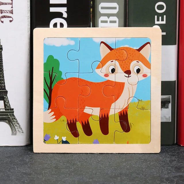11*11cm 3D Wooden Puzzle Baby Toys Cartoon Animal Traffic Tangram Jigsaw Puzzle Early Learning Educational Toys for Children