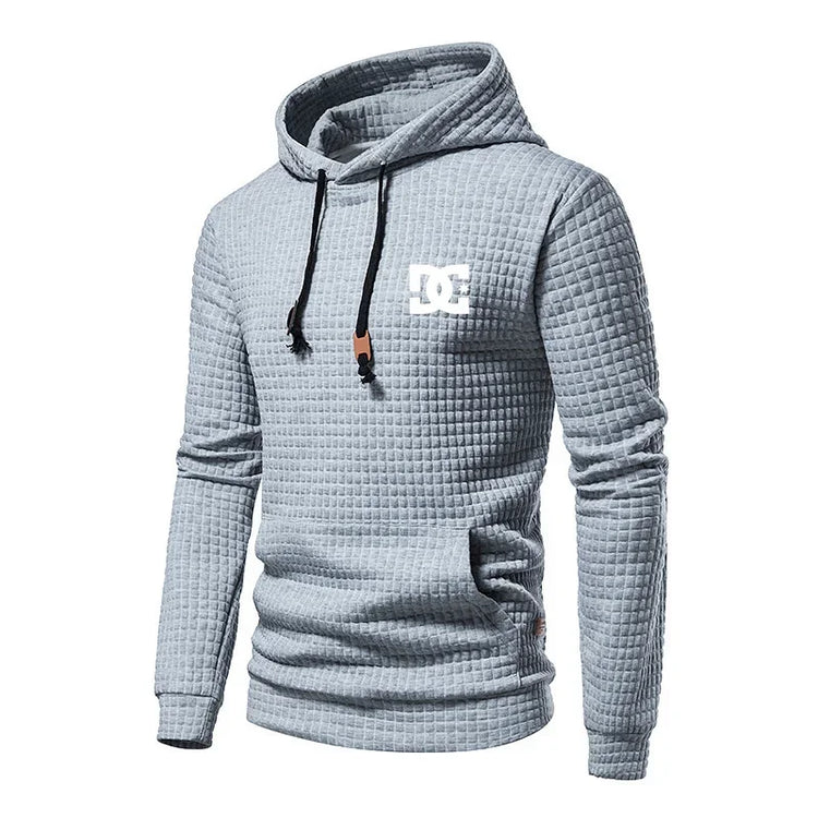 2025 New Spring and Autumn Europe Men DC Letters Printed Casual Large Pocket Hoodie Jumper Small Plaid Jacquard Plus Size