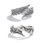 2PCS Fashionable And Simple Angel And Devil Wing Rings, Retro Personalized Open Mouth Men's And Women's Rings Available For Whol
