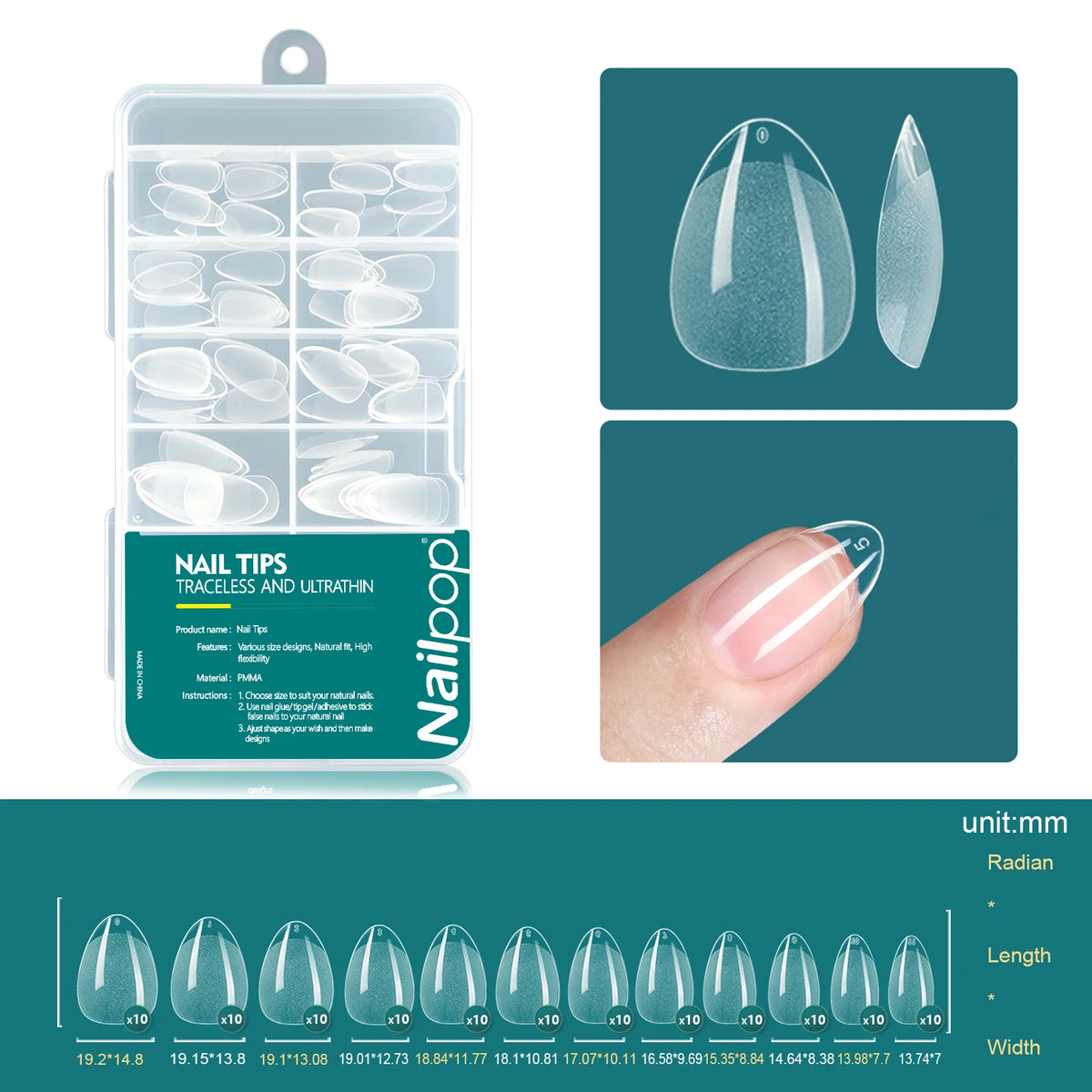 Nailpop 120pcs Acrylic Nails Fake Capsule Short Almond Coffin Square Artificial Nail Extension Soft Gel Tips Accessories Tools