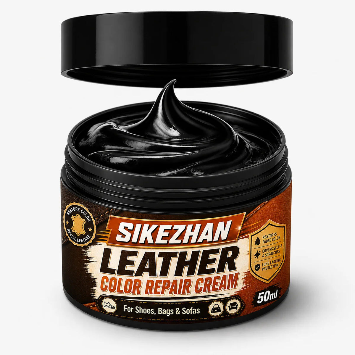 Leather Repair Cream 50ml for Shoes Handbags Sofas Car Seats, Color Restoring Balm with Applicator Brush Sponge Gloves, 4 Shades