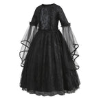 2026 Halloween Carnival Girls Play Black Evil Witch Vampire Elegant Cute Fluffy Lace Dress + Hairband + Raven Accessories Set