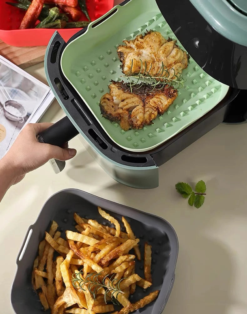 Air Fryer Silicone Pot Thick Reusable Silicone Square Air Fryer Liners Replacement of Parchment Liner Paper Air Fryer Basket