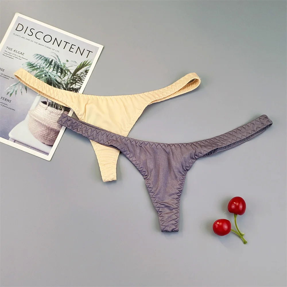 2Pcs Sexy Mini Micro Thongs Low Waist Seamless Female Underpants Comfortable Solid Bikini Underwear Women G String