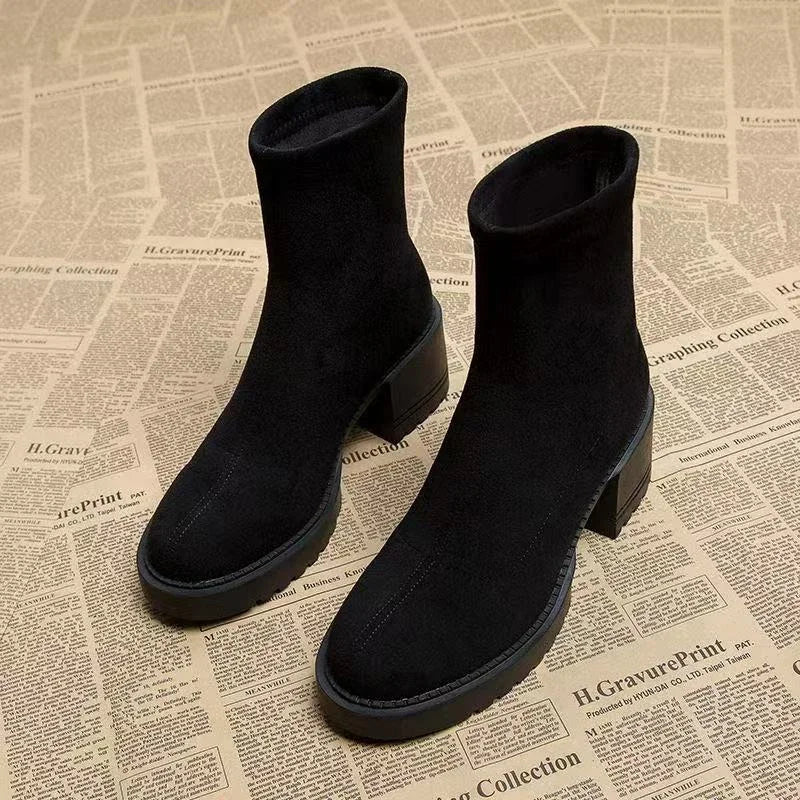 Ankle Boots For Women High Heels Suede Fashion Chunky Shoes Designer Luxury Winter Boots 2025 New Dress Botas Para Mujer Zapatos