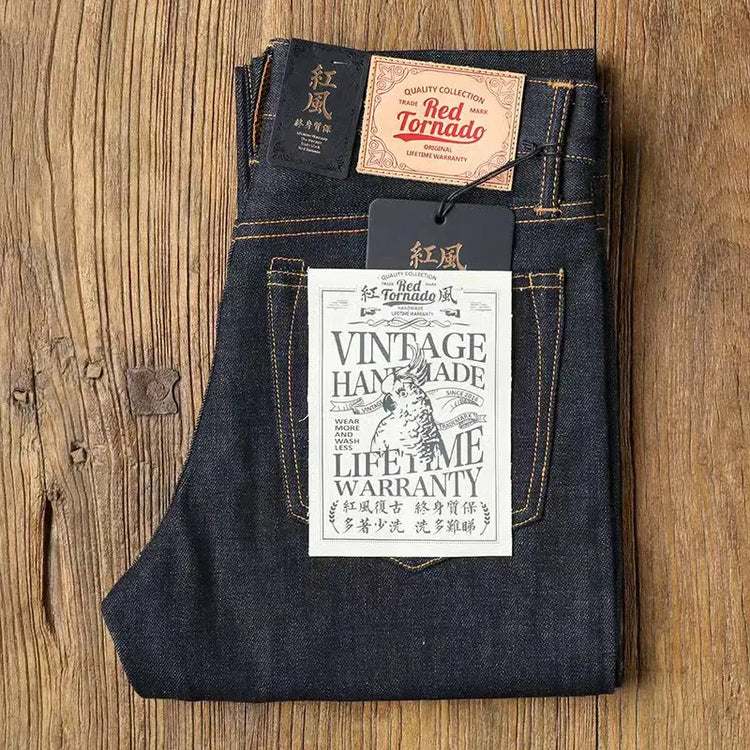 Red Tornado 16oz Slim Straight Fit Jeans Rinsed Pink Selvedge Denim Straight Leg Pants