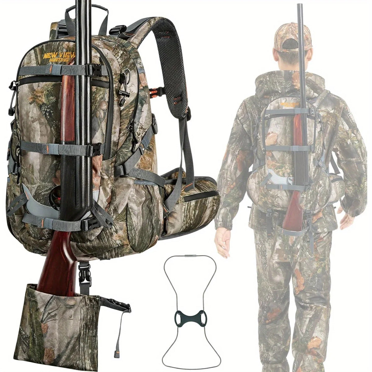 NEW VIEW 35L Hunting Backpacks for Men, Camo Hunting Backpack with Bow & Rifle Holder, Saddle Hunting Backpack for Deer, Elk