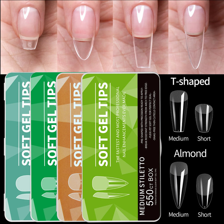 550pcs Soft Gel Nail Tips Medium Short Almond Coffin Stiletto Full Cover  Press on Nails Half Matte Acrylic DIY Extension Tools