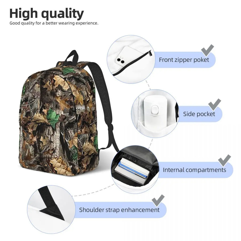 Real Tree Camouflage Backpack Daypack Large Capacity Kids BookBag School Bag Shoulder Bags for Men Women