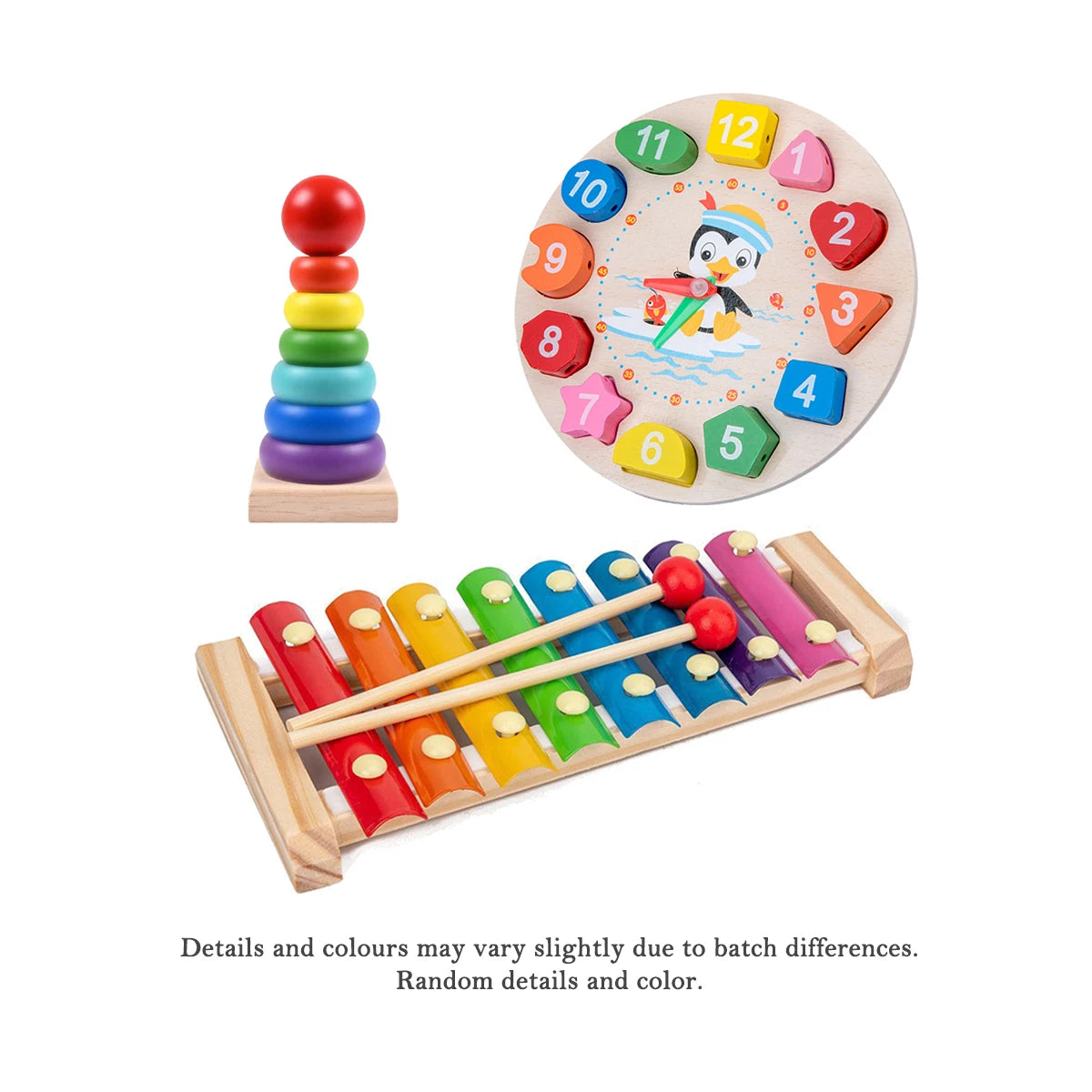 Wooden Montessori Toy Set,Educational Toys with Clock Puzzle,Early Learning Sensory Developmental Gift for Toddler Boys Girls
