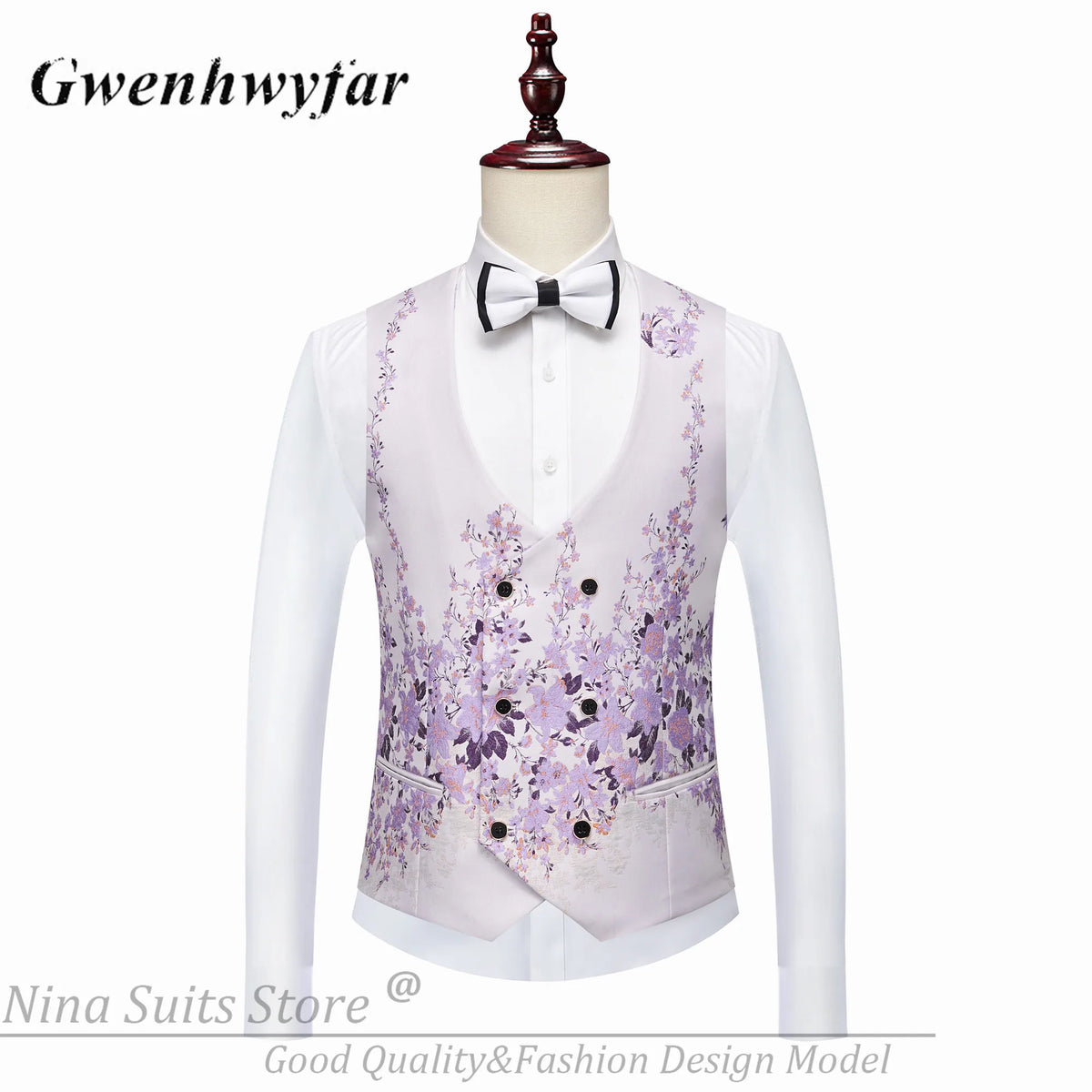 G&N 2026 New Series Men Suits Blazer Beautiful Lilac Purple Floral Pattern Tuxedos 3 Pieces Formal Party Costume Homme Slim Fit