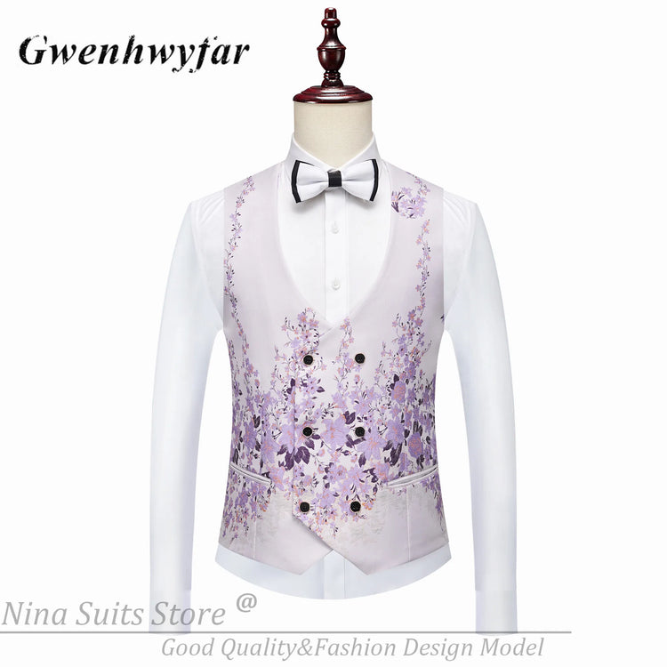 G&N 2026 New Series Men Suits Blazer Beautiful Lilac Purple Floral Pattern Tuxedos 3 Pieces Formal Party Costume Homme Slim Fit