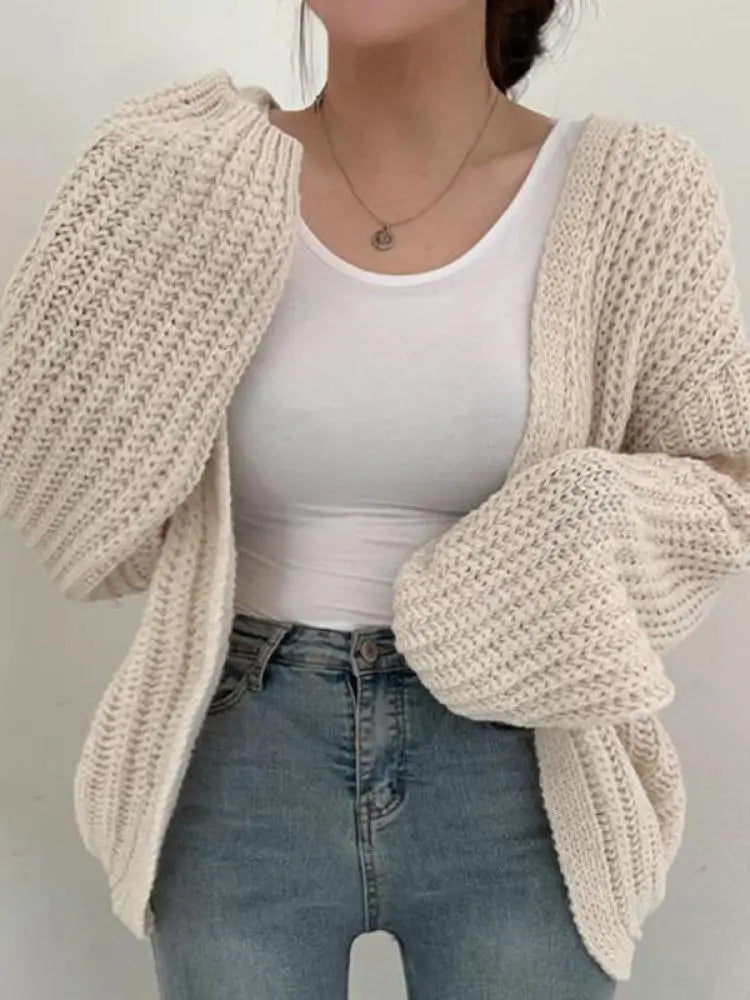 2026 Vintage Harajuku Lantern Sleeve Women Cardigan Sweater Casual Korean Fall Streetwear Tops Chic Lazy Wind Y2k Sweater