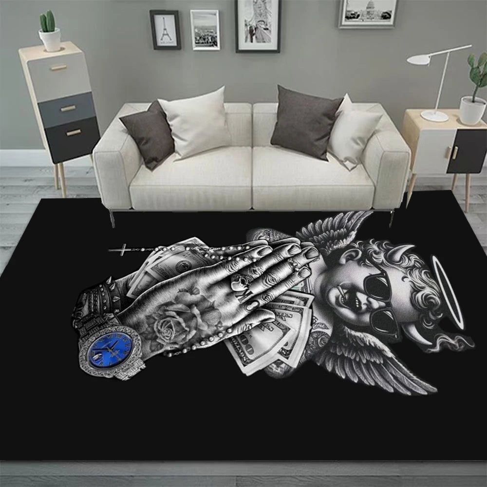 Dollar Design Vintage Rug Gothıc Bohemian Area Living Room Sofa Bedroom Rustic Decor Black Rugs Retro Carpet Home Decoration
