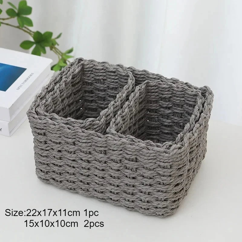 1/3pcs Handmade Straw Woven Soft Round Paper Rope Storage Basket for Organizing Decorative Storage Bins Office Storage Box