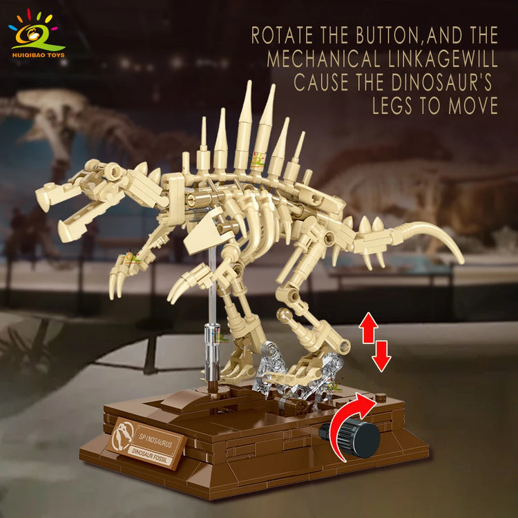HUIQIBAO Dinosaur Skeleton Fossil Model Building Blocks Triceratops Velociraptor Dino Jurassic Series Bricks for Children Toy