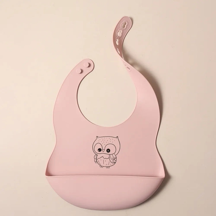 Custom Silicone Baby Bib with Name & Cartoon Print Pattern Food-Grade Solid Feeding Bib DZ13