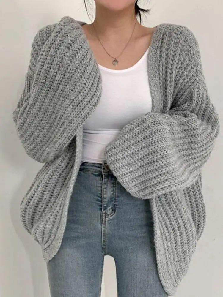 2026 Vintage Harajuku Lantern Sleeve Women Cardigan Sweater Casual Korean Fall Streetwear Tops Chic Lazy Wind Y2k Sweater