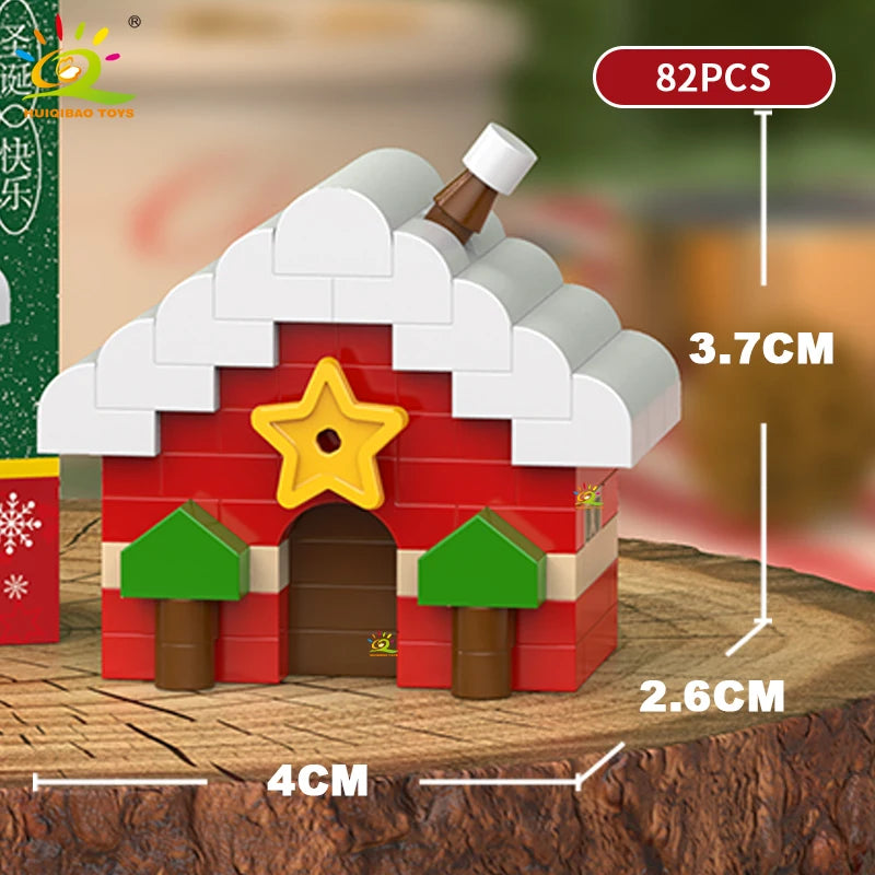 HUIQIBAO Christmas Mini Building Blocks Set DIY Santa Claus Xmas Tree Snowman House Ornament Kid Educational Assembly Toy