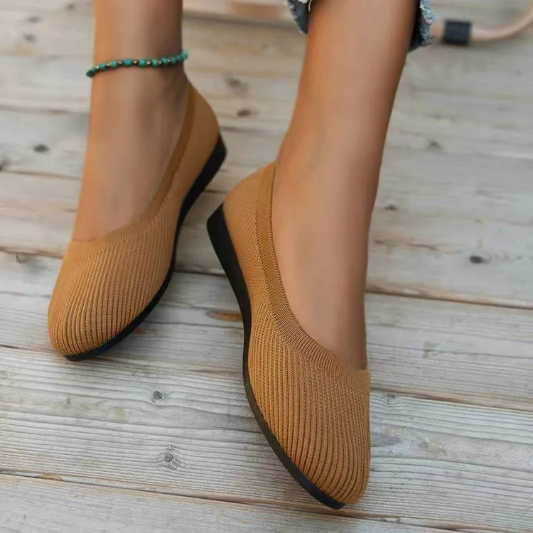 Women Round Toe Knitted Ballet Flats Breathable Slip on Flat Soft Sole Lightweight Casual Daily Walking Loafers Zapatos Mujer