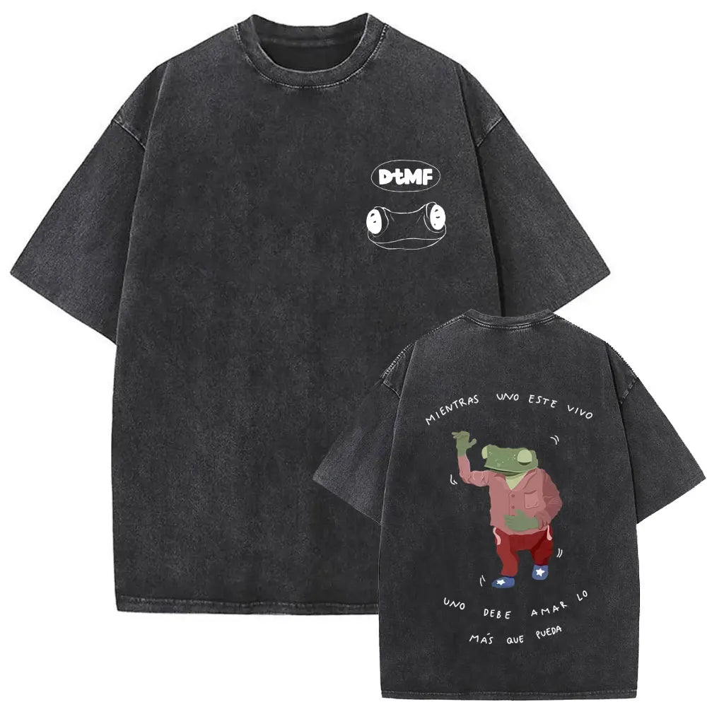 Rapper Bad Bunny Vintage Washed T Shirts Fans Gift Debi Tirar Mas Fotos DTMF Merch T-shirt Men's Women Hip Hop Fashion T-shirts