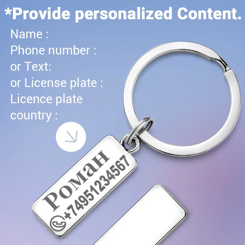 Customized Engraved Name Plate Number Keychain For Car Logo Personalized Anti-lost Keyring Key Chain Ring Best Gift P009C