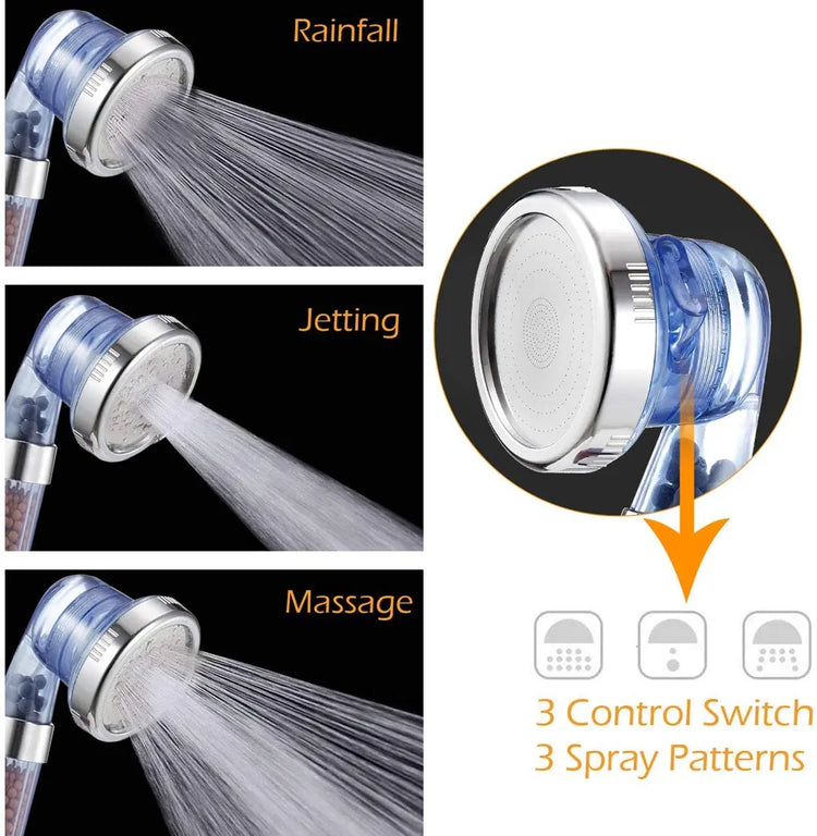 New 3 Modes Filtered Shower Head for Hard Water Handheld High Pressure Showerhead with Mineral Stones Eco Spa Bathroom Shower