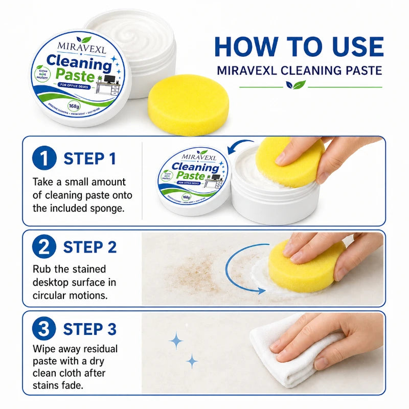 Office Desk Cleaning Paste with Sponge, Multi Surface Stain Cleaner Furniture Polish Cream for All Wooden Plastic Office Desktop