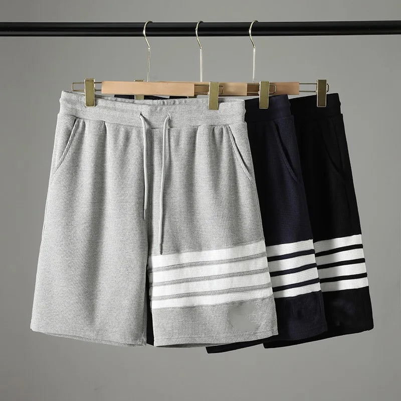 Four bar shorts men's summer new style waffle style trendy men's sports and leisure five quarter pants men's cross-border foreig