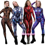 Sexy Fashion Print Jumpsuit Woman Turtleneck Zentai Bodysuit Cyberpunk Steam Tight Suit Halloween Costume Burning Man Outfit