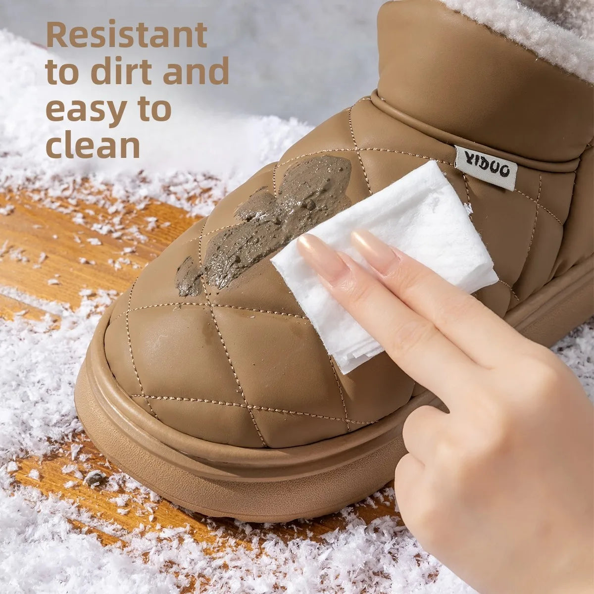 Waterproof Slip Resistant Winter Snow Boots Women Outdoor Traction Sole With Fur Lining Platform Cozy Slip On Slipper Shoes