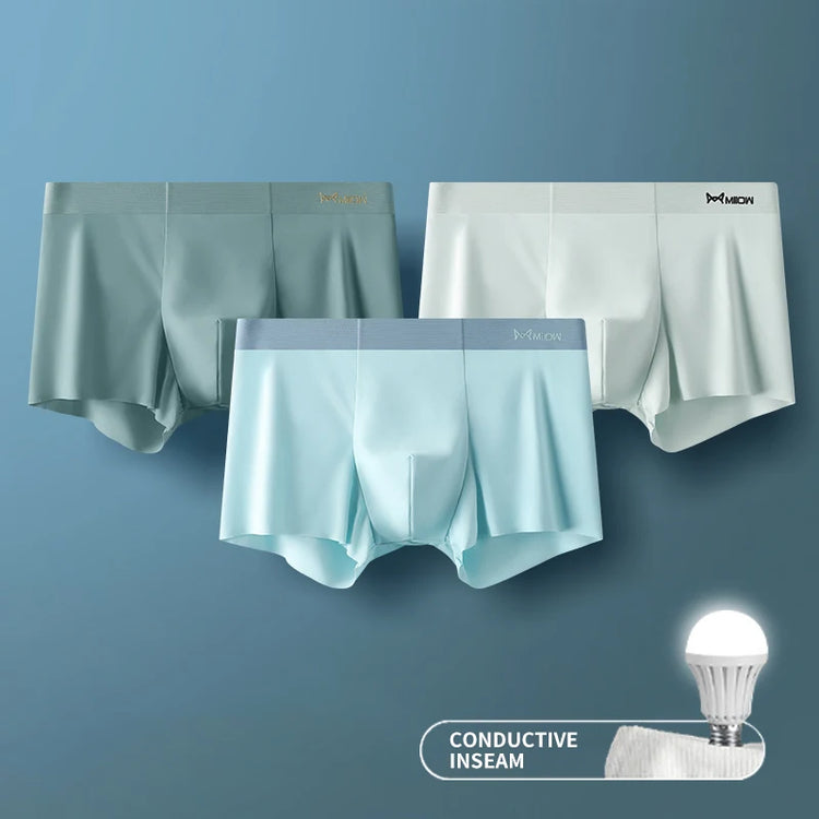 MIIOW 3Pcs Ice Silk Man Underwear Boxer Metal Fiber Antistatic Men Underpants Seamless Cut Hem Men's Panties Boxers Shorts Trunk
