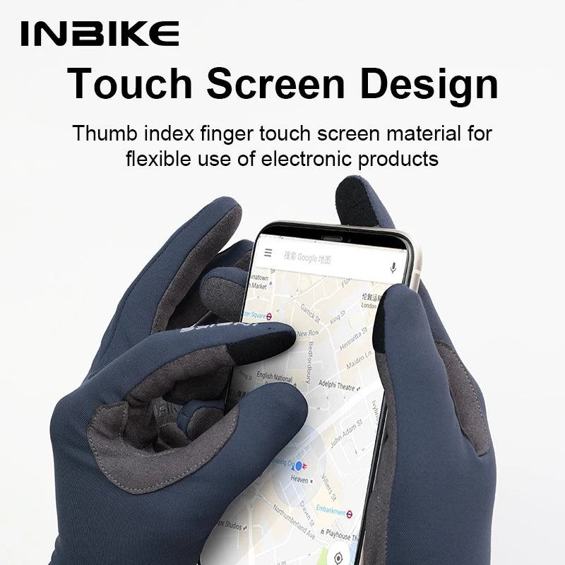 INBIKE 2024 Cycling Gloves Gel Padded for Men Autumn Winter Fleece Road Bike Gloves MTB Full Finger Touchscreen Bike Accessories