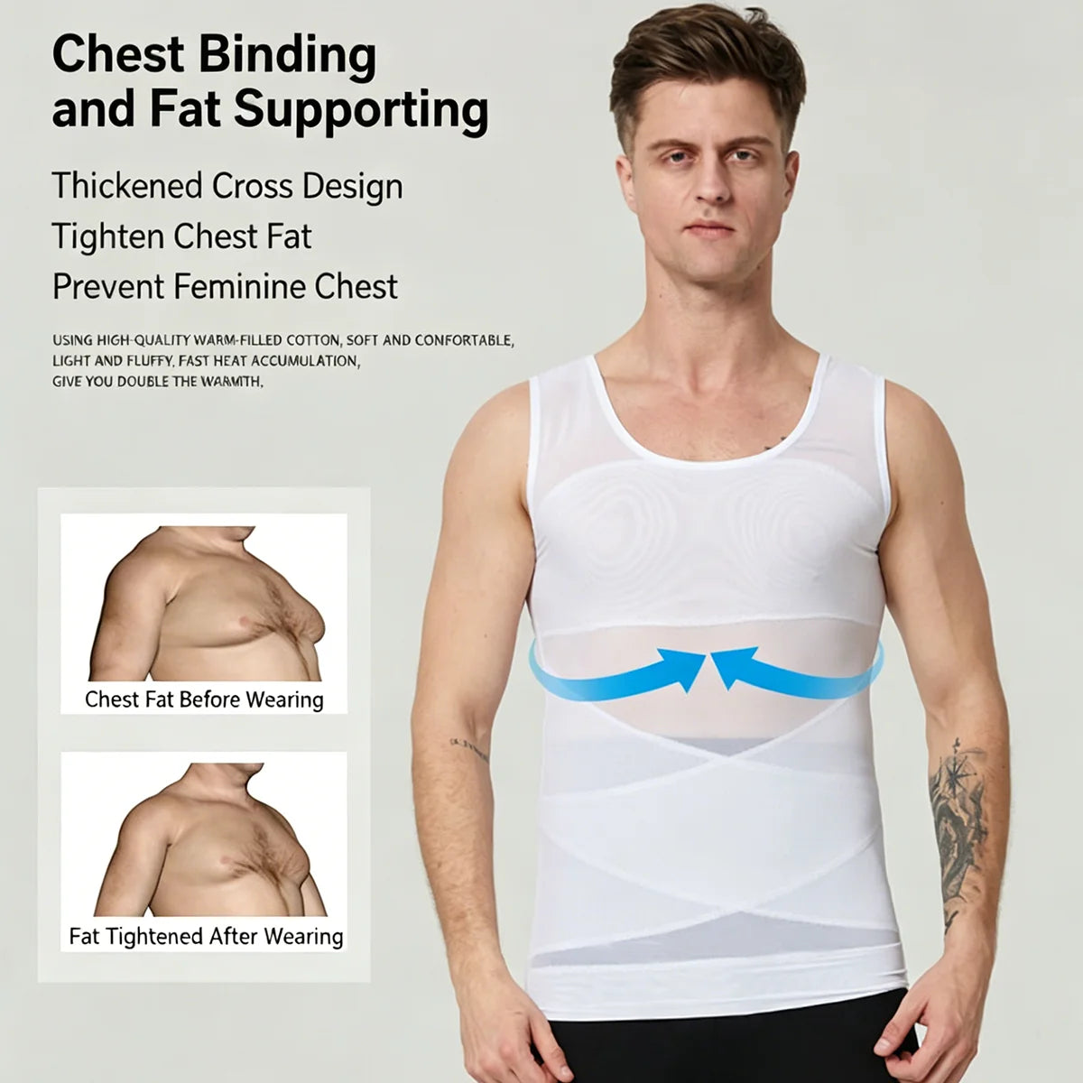 Men's Compression Shapewear Shirt, Chest & Abdomen Control Slimming Undershirt, Workout Vest & Tank Top