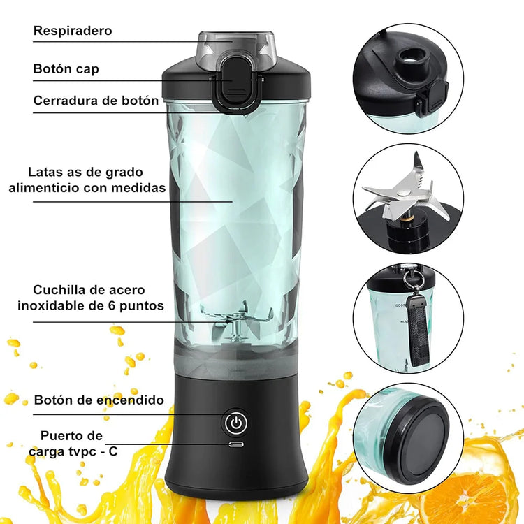Portable Blender, 600ml Personal Size Juicer Machine, Smoothie Blender with Six Blades, USB Rechargeable Juicer Cup for Travel, Gym, Outdoor and Home