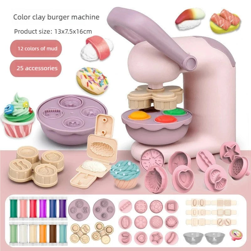 Toddler DIY Clay Craft Set, Noodle Ice Cream Maker Machine with 28 Pcs Molds, Non-Toxic Ultra-Light Clay Playset for Kids Birthd