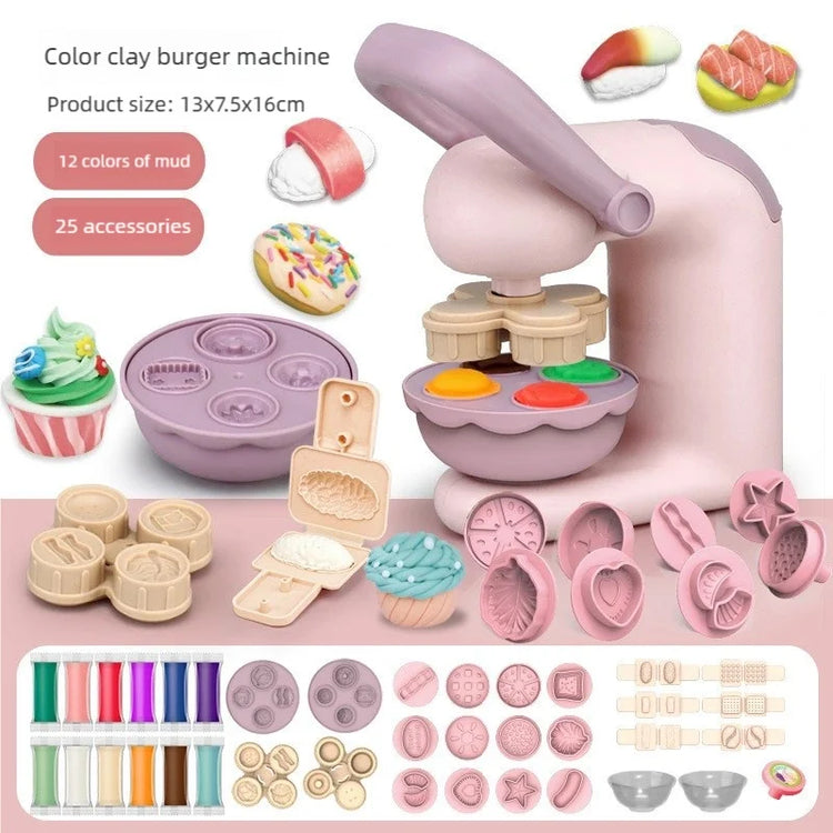 Toddler DIY Clay Craft Set, Noodle Ice Cream Maker Machine with 28 Pcs Molds, Non-Toxic Ultra-Light Clay Playset for Kids Birthd