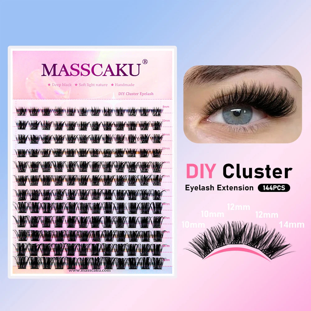 YUANZHIJIE DIY Cluster Eyelash Extension 12lines Dovetail Segmented Lashes Natural Lighter Bundle Makeup Supplies