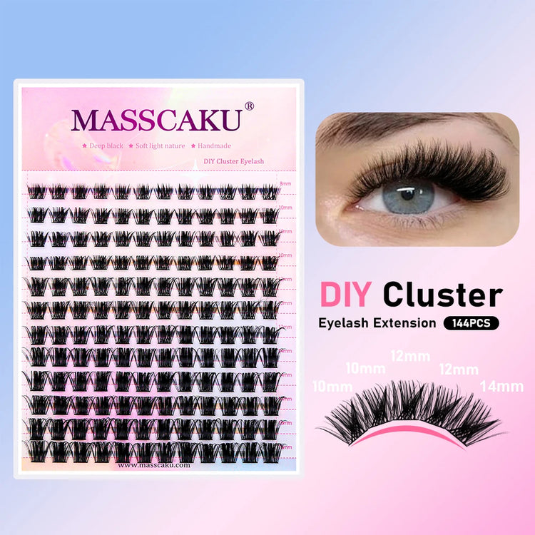 YUANZHIJIE DIY Cluster Eyelash Extension 12lines Dovetail Segmented Lashes Natural Lighter Bundle Makeup Supplies