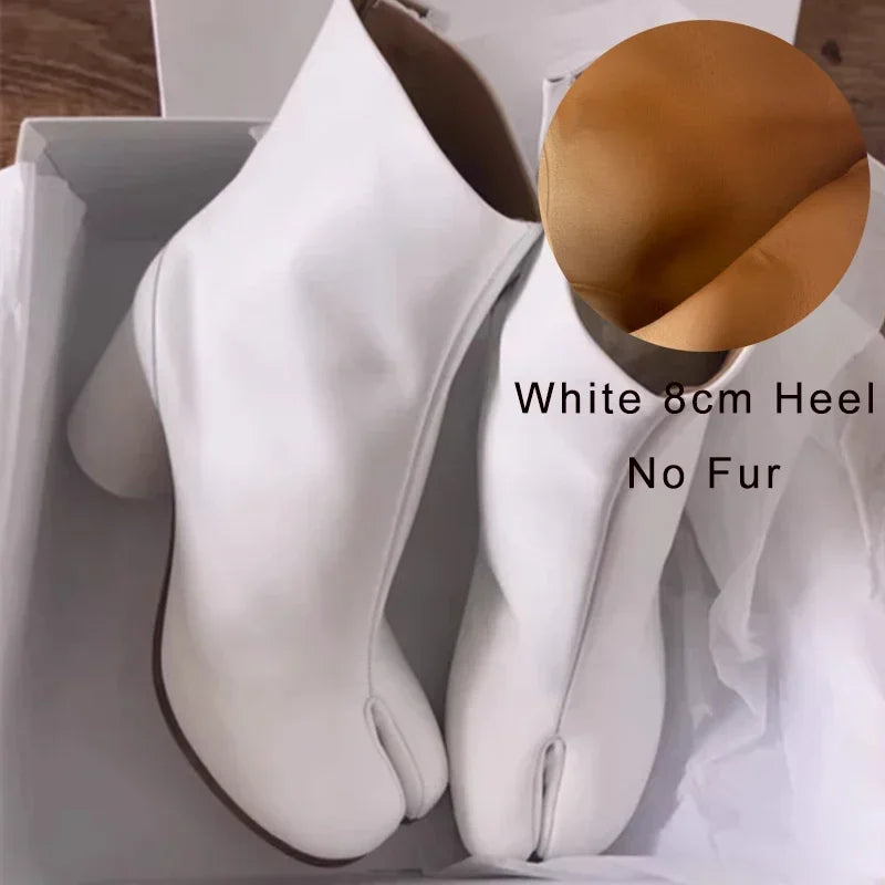 Luxury Brand Designer Tabi Split toe Ankle Boots Women Genuine Leather Chunky Round Heel Short Boots 2024 Autumn Winter Shoes