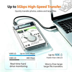USB 3.0 2.5" HDD/SSD Enclosure Transparent SATA Hard Drive Case with Smart Display Real-Time Hard Disk Health Monitoring