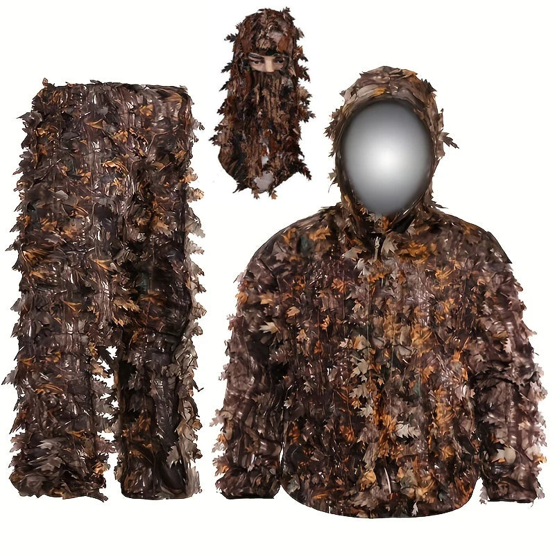 Adult Spring and Autumn Camo Bionic Leaves Camouflage Suit Hunting Ghillie Suit Woodland Camouflage Bird Watch Photography Suit