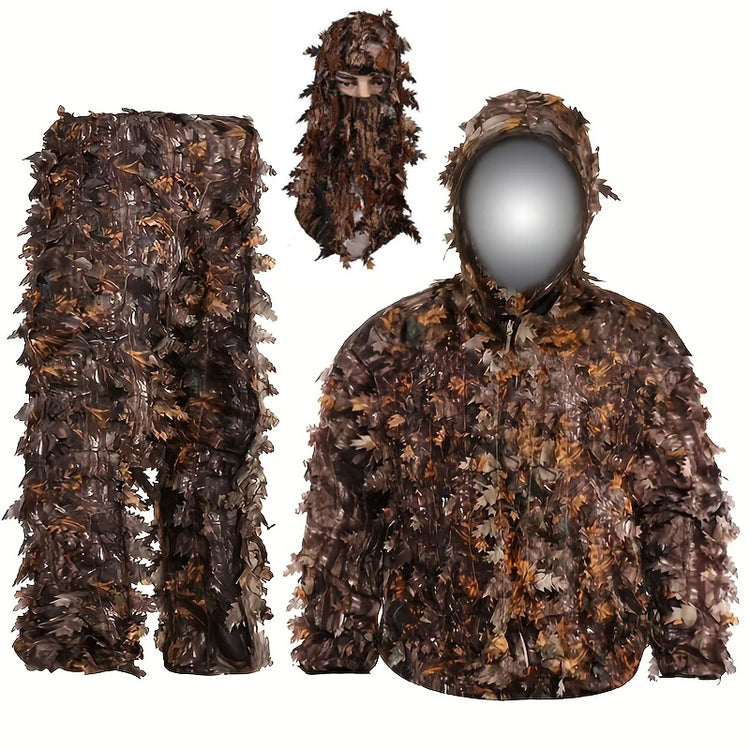 Adult Spring and Autumn Camo Bionic Leaves Camouflage Suit Hunting Ghillie Suit Woodland Camouflage Bird Watch Photography Suit