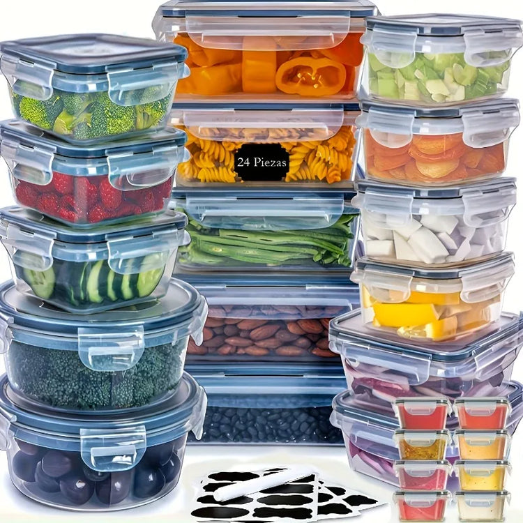 48Pcs BPA-Free Food Storage Set - 24 Airtight Containers & Lids with Labels for Pantry, Travel, Kitchen Organization
